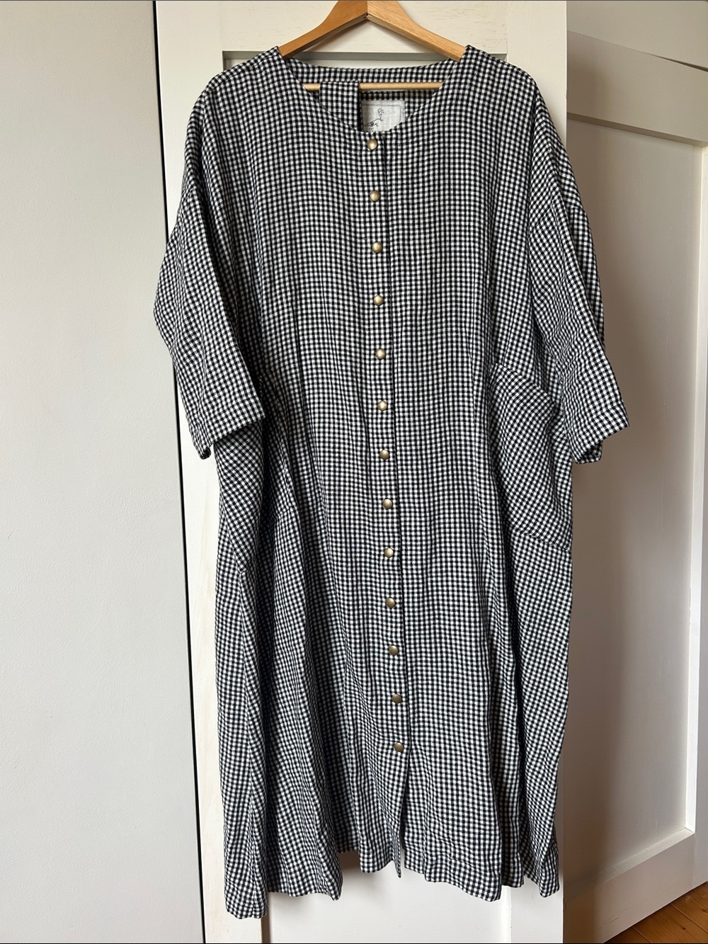 notPERFECTLINEN Black and White Gingham Button-Front Dress